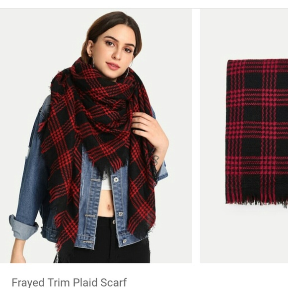 💋🐝SALE🐝💋  Frayed Trim Plaid Scarf - Picture 2 of 5